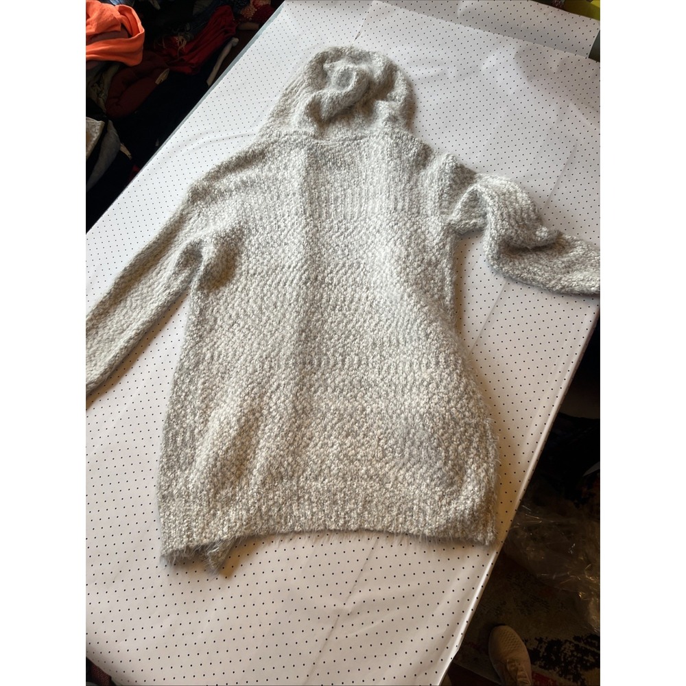 Soft Cozy Bouclé Hooded Open Cardigan Sweater Gray Small Lounge Layer - Picture 11 of 11